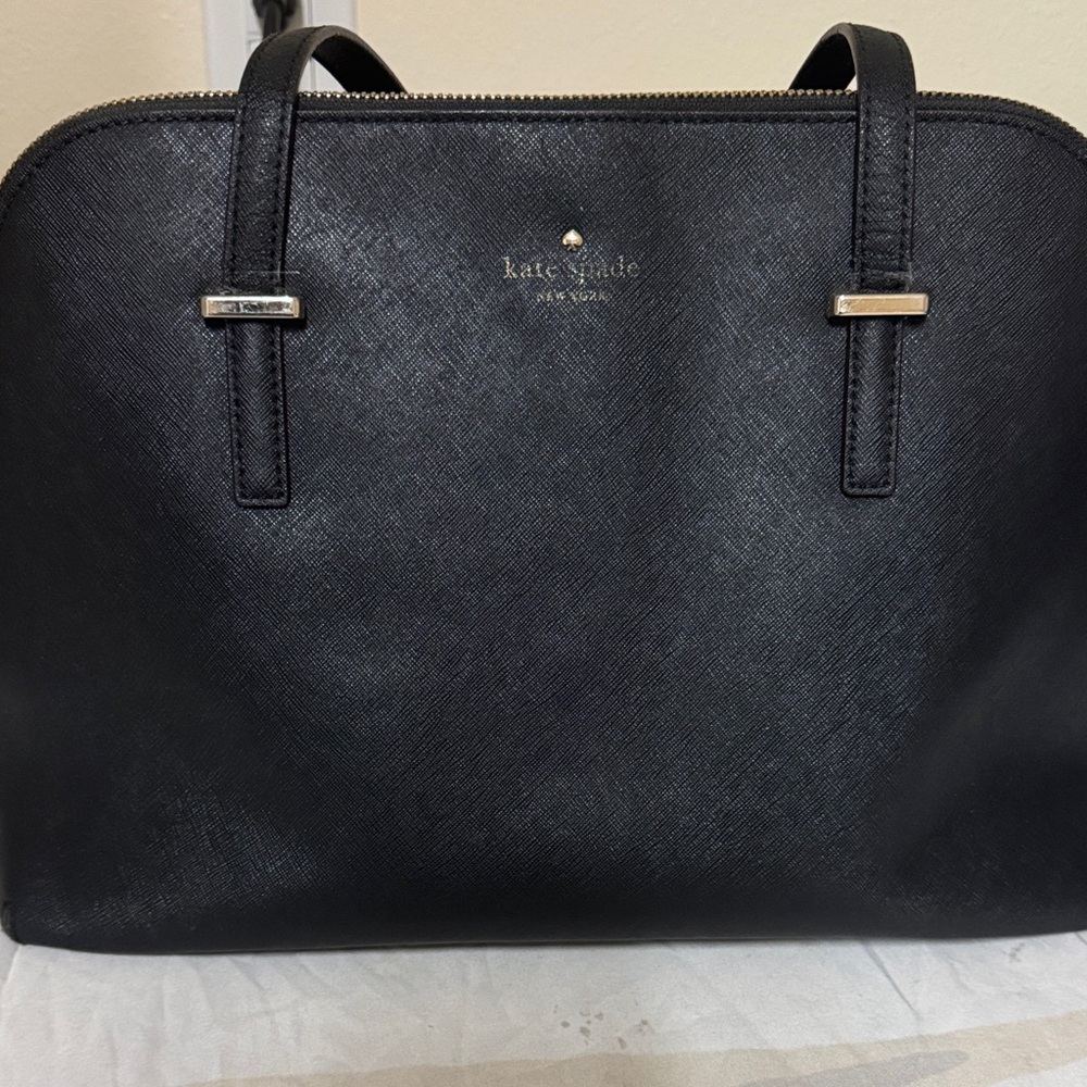 kate spade Black Saffiano Dome Satchel with Gold Trim